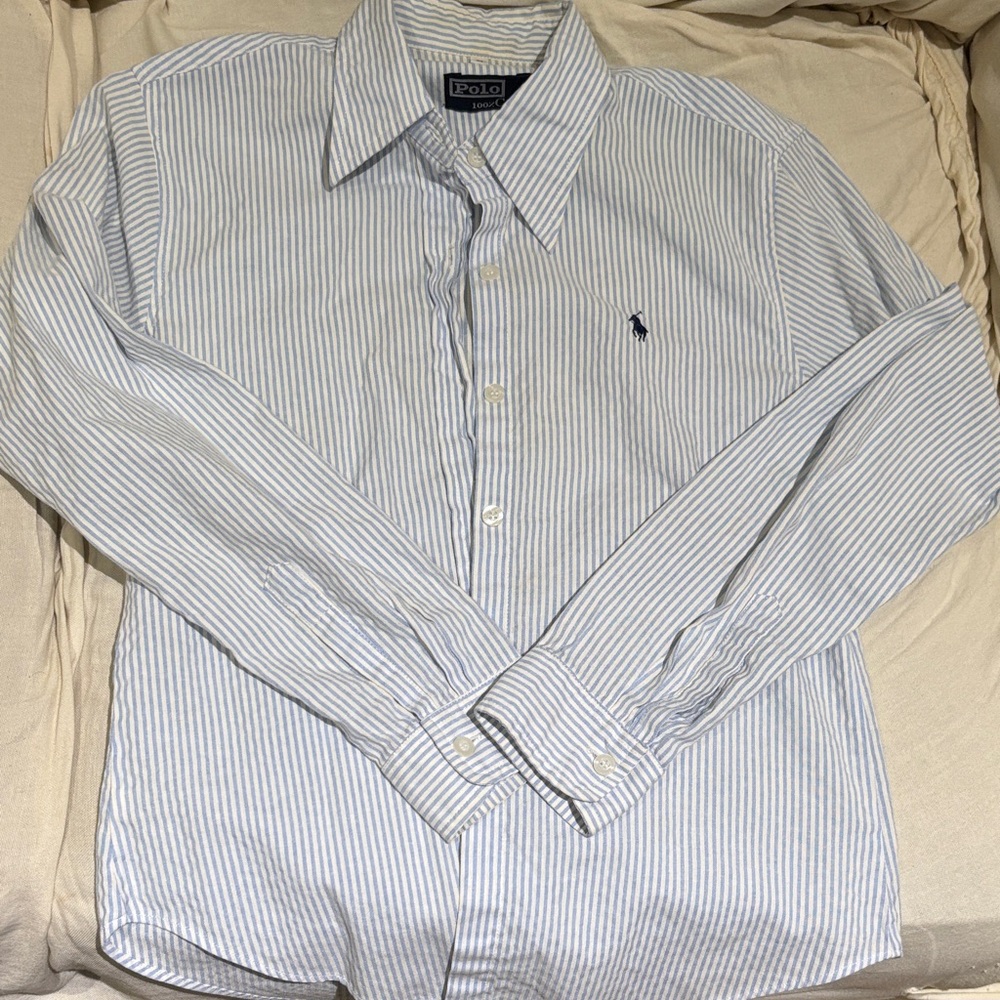 Polo by Ralph Lauren Women's Blue and White Striped Blouse